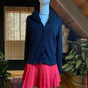 Liz Claiborne faux fur collar cardigan black 90s